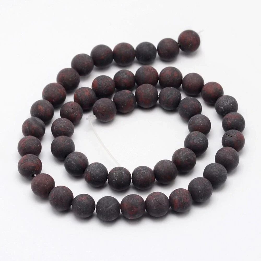 8MM Frosted Brecciated Jasper Beads-ONE Gemstone Bead Strand-Craft Supplies‎ NWT